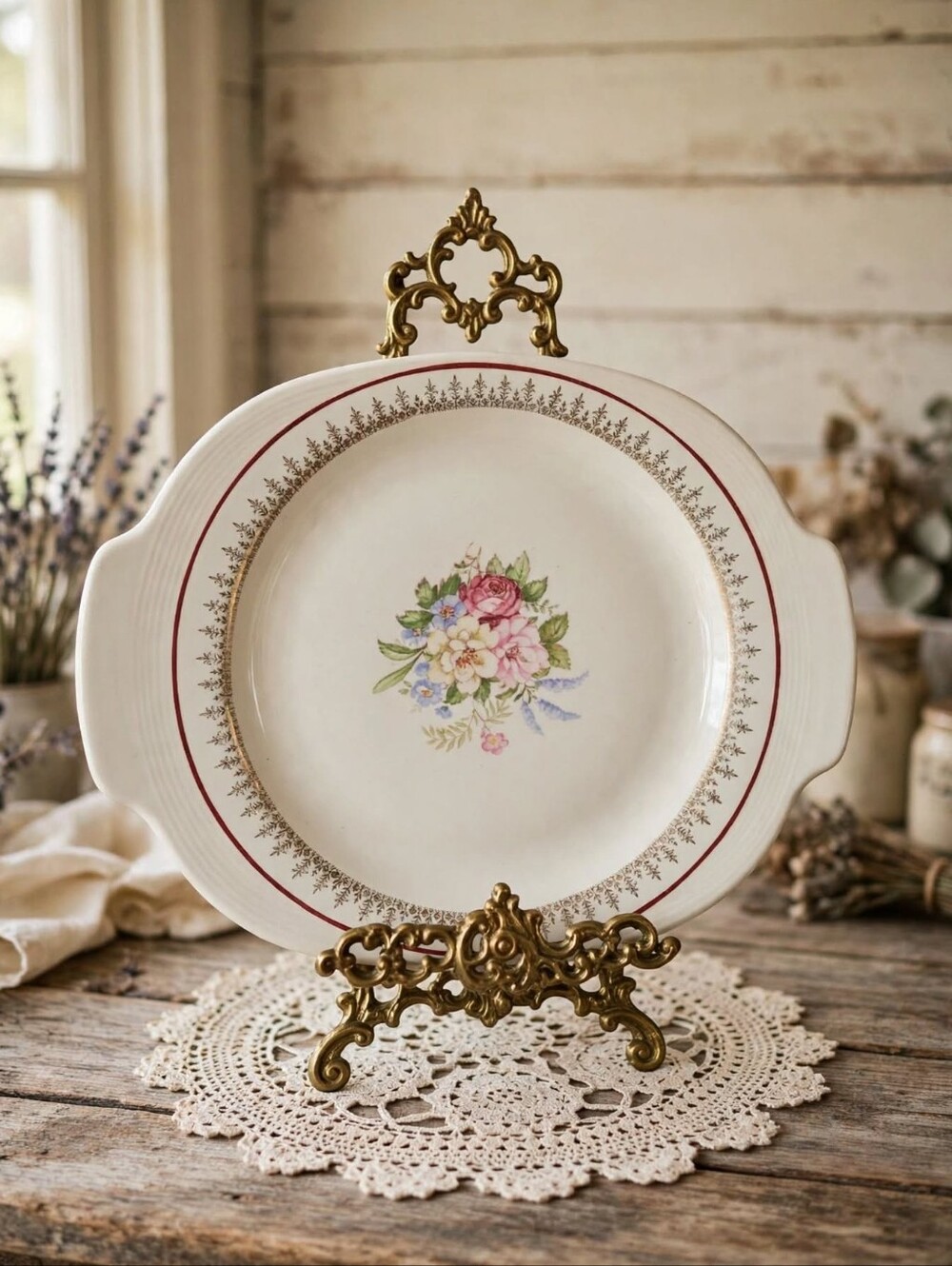 Vintage American Limoges Admiration Tab Handled Serving Platter 22K Gold